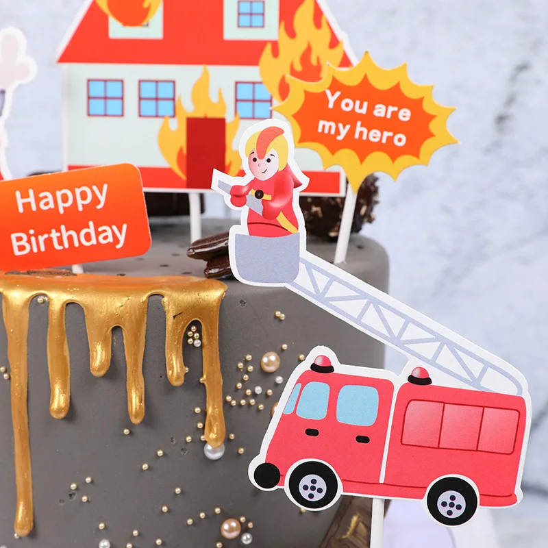 1 комплект пожарный торт Топпер пожарные двигатели лестницы Город Герои Тема торт украшения счастливые украшения для торта на день рождения вечерние принадлежности