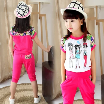 

Girls Clothing Sets Summer Kids Short Sleeve T-Shirt+Pants 2Pcs Children Clothing Sports Suit Girls Clothes 4 6 8 9 10 12 Years