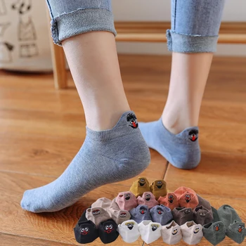

Gift Pack 3 Pairs Candy Color Kawaii Embroidered Women Socks Korean Expression Ankle Funny Socks Women Cotton (Random Bag)