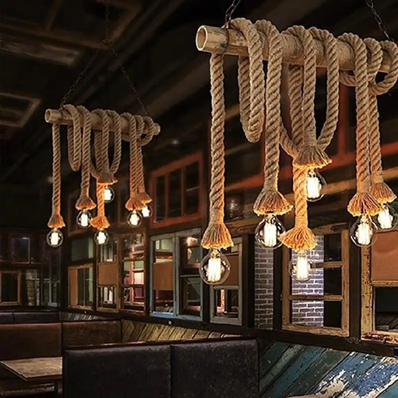 1M Vintage Rustic Hemp Rope Ceiling Chandelier Wiring E27 220V Pendant Lamp Hanging Lights for Living Room Bar Decor 1M Vintage Rustic Hemp Rope Ceiling Chandelier Wiring E27 220V Pendant Lamp Hanging Lights for Living Room Bar Decor