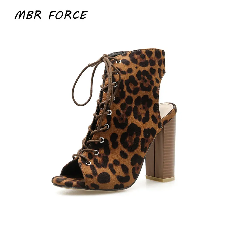 

MBR FORCE Women's High Heel Sexy Open Toe Leopard Print Women's Party High Heel Sandals