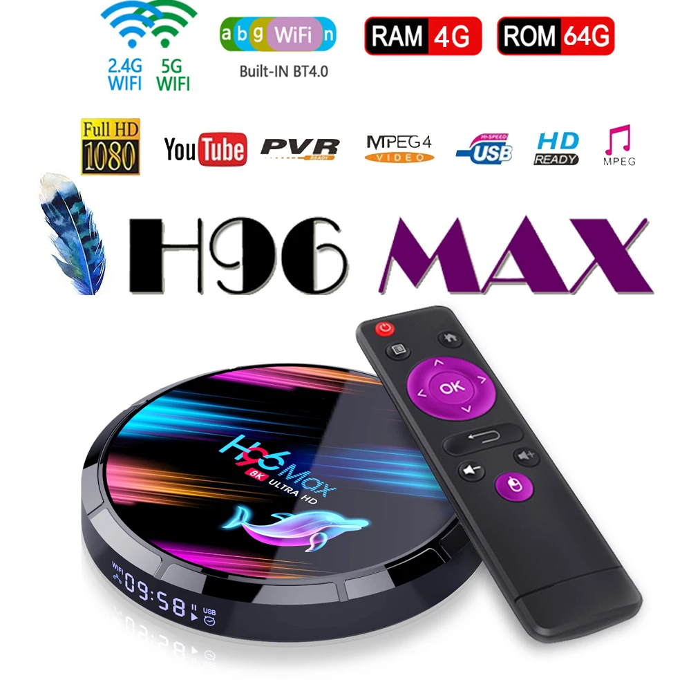 

H96 MAX X3 tv box smart Android 9.0 4GB 64GB Media player 4K Google Voice compte netflix Youtube S905X3 PK RK3318 Smart box