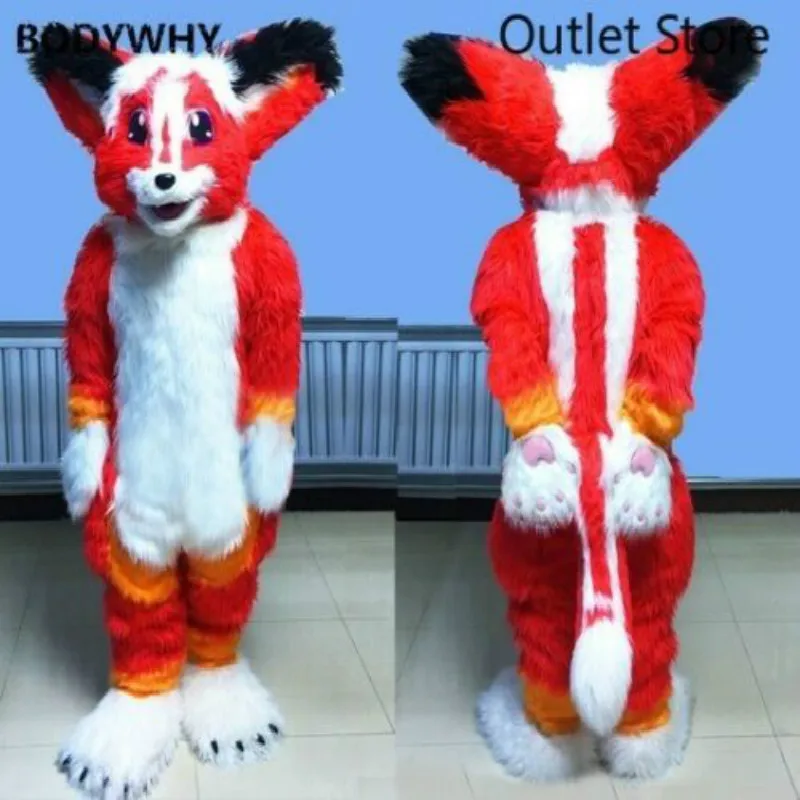

Red Long Fur Husky Wolf Dog Mascot Costume Cosplay Furry Suit Party Game Fursuit Outfit Carnival Halloween Xmas Easter Ad Clothe