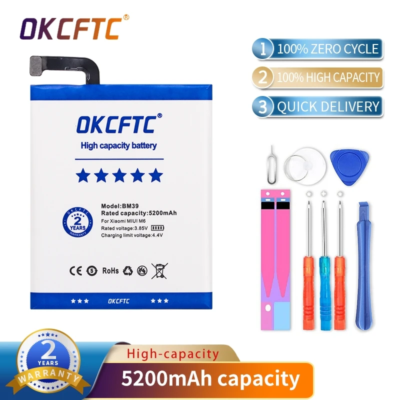 

Аккумулятор BM39 на 5200 мА · ч для Xiaomi MIUI M6 mi 6 mi6, батареи большой емкости, сменный аккумулятор, бесплатные инструменты, розничная упаковка