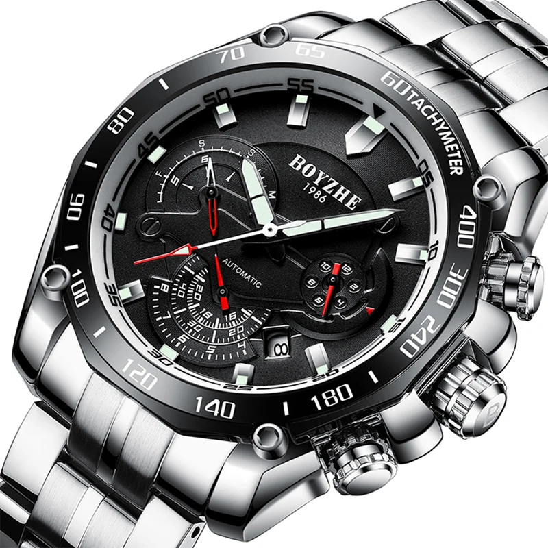 

BOYZHE Men's Automatic Mechanical Watch Luminous Waterproof Stainless Steel Watch Fashion Luxury Men's Watch Relogio Masculino