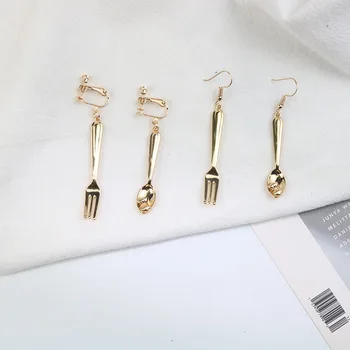 

Fashion Novelty Creative Personalization Earring Spoon Fork Mini Tableware Women Alloy Earring Fun Cartoon Spoof Korean Jewelry