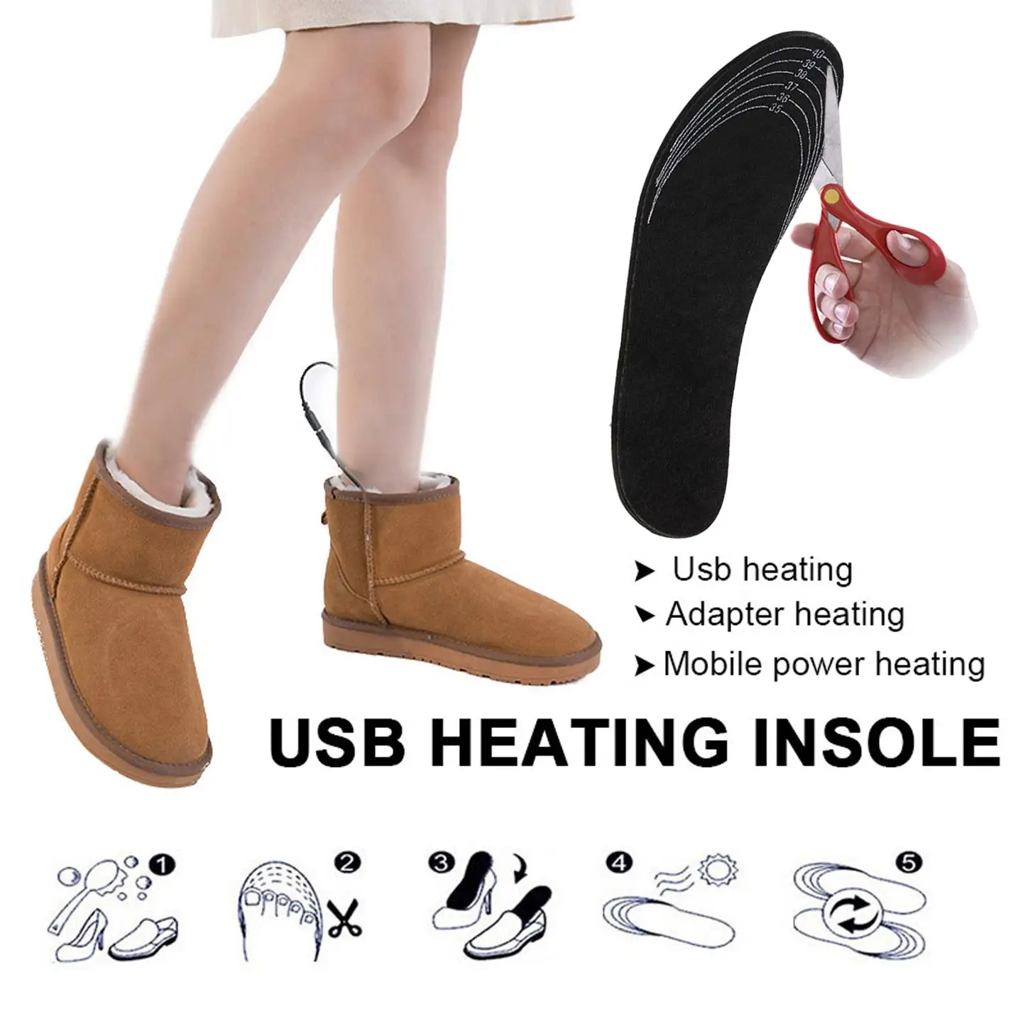 Black Heater Insoles Snow Outdoor Sport Durable Electric Foot Heated Skiing Scalable Clothing Warmer Insoles Shoe