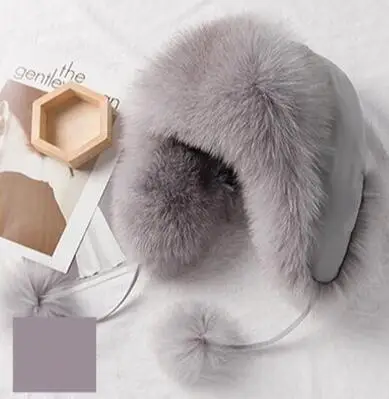 YC Fur, шапка из натурального меха енота для женщин, мех лисы, русские шапки-ушанки, зимняя Толстая теплая шапка-бомбер с ушками для девушек - Цвет: soft grey