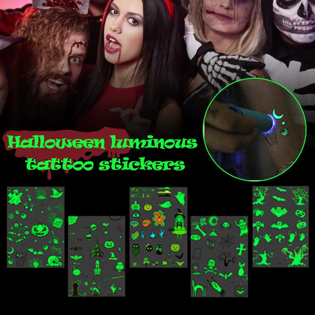 

Halloween Waterproof Temporary Tattoo Sticker for Halloween Decoration Carnival Neon Party Bar Black Light Theater