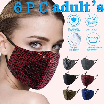

masque 6PC PM2.5 Outdoor Mouth Mask Washable Reuse Face Mask Sequins Protection Mask Mascarilla Face Masks Protection Facemask