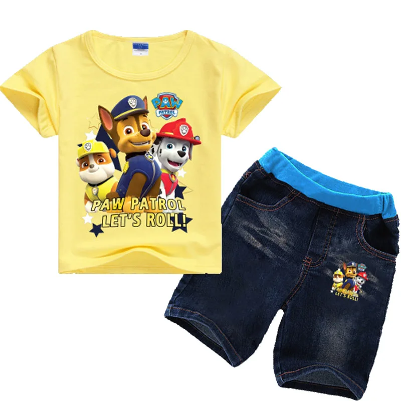 Vestido de Verão Europeu e Americano dos Desenhos Patrol Novo Estilo Animados Imprimir Casual Multi-color Costura Manga Curta Terno Paw 2020 4 Mamãe e Bebê