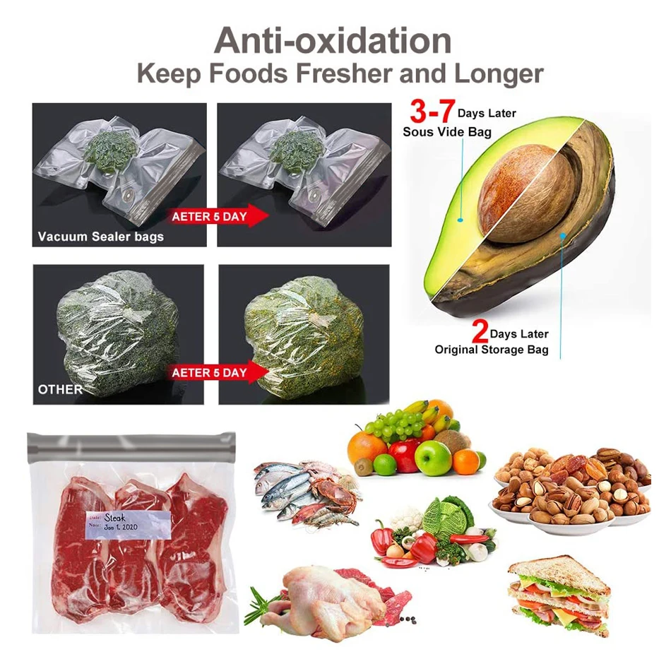 Sacchetto Per Alimenti Sottovuoto Riutilizzabile Da 15 Pezzi Sacchetti Per Alimenti Sottovuoto Con Cerniera Senza BPA Con Clip Di Tenuta Sacchetti Per Alimenti Per Imballaggio Portatile - Foto 11