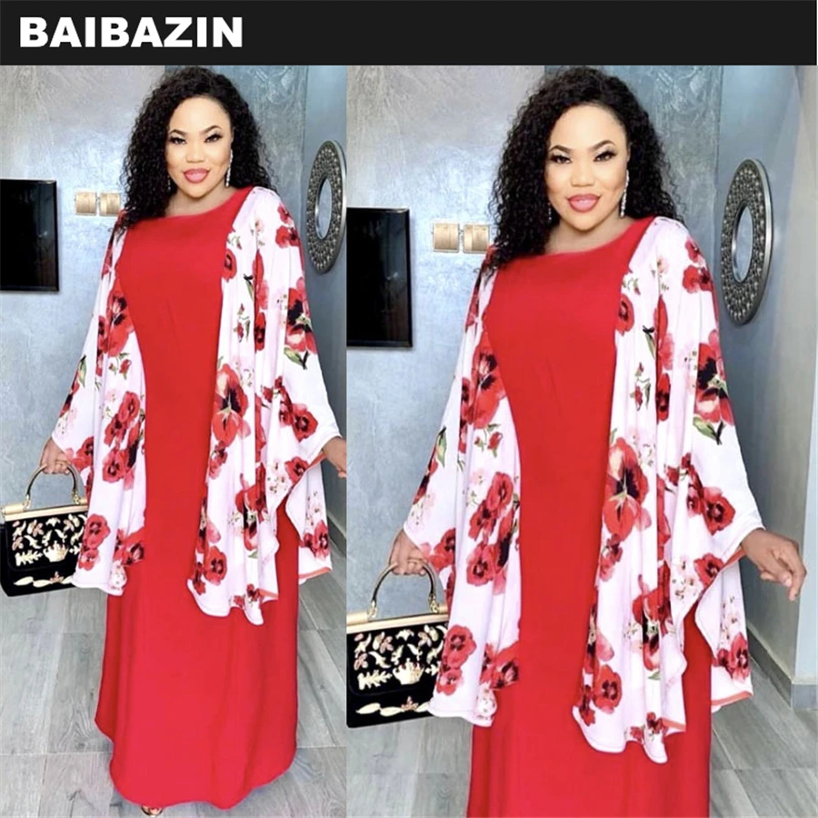 

BAIBAZIN New African Dress for Women Large Size Printing Contrast Color Robe and Long Skirt 2020 New Women's Clothing