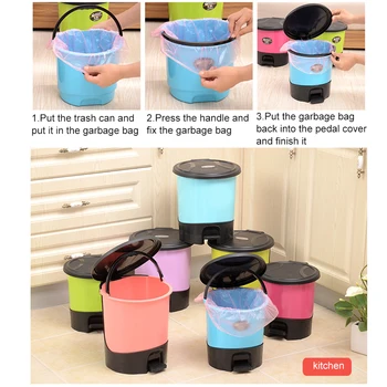 

Home Plastic PP Step Trash Can with Lid Foot Pedal Removable Bin DC112