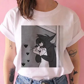 

Femme 2020 Summer Tees Harajuku T-Shirt Korean Streetwear Camiseta Mujer XS-4XL Women T Shirt Cartoon Cat and Mouse Print Tops