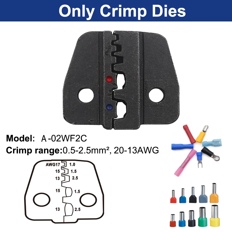 Изолированные клеммы щипцы и сменные штампы для термоусадочного разъема провода обжимные инструменты трещотка 7 дюймов SN-02C - Цвет: A-02WF2C