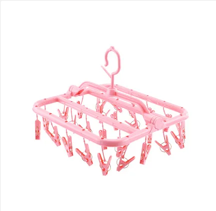 Plastic Laundry Rack Square Foldable 26 Clip Clothes Rack Outdoor Sun Socks Clip Hook Type Balcony Manufacturers Direct Selling
