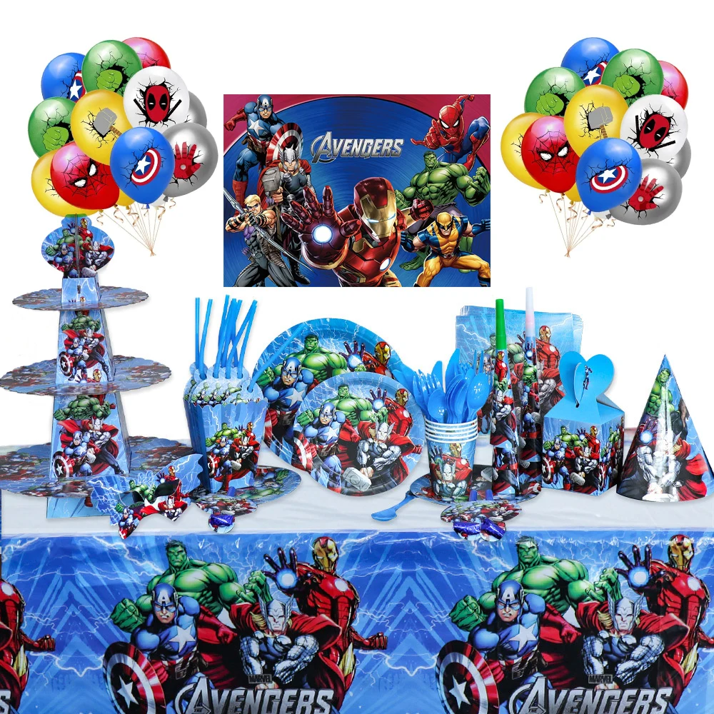 The Avengers Design Boys Birthday Party Decorations Balloon Paper Cups Plates Baby Shower Disposable Tableware Supplies