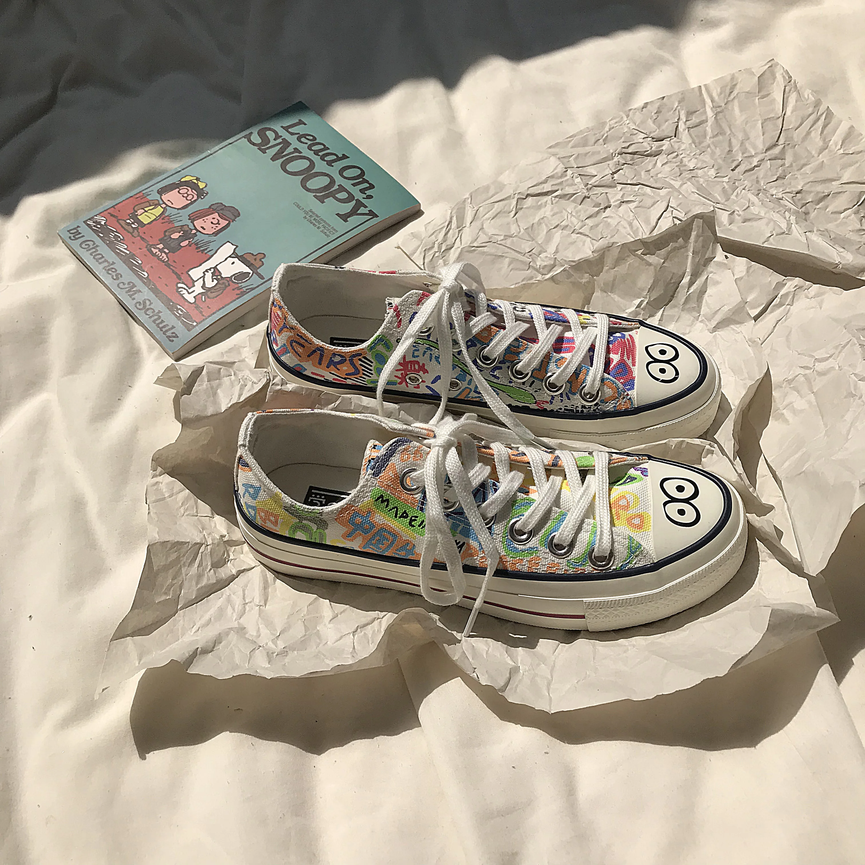 Zapatillas de deporte para mujer, zapatos de lona estampados a mano,  zapatillas informales para exterior, deportivas para niña, deportivas  planas con grafiti, novedad de 2020|Zapatos vulcanizados de mujer| -  AliExpress