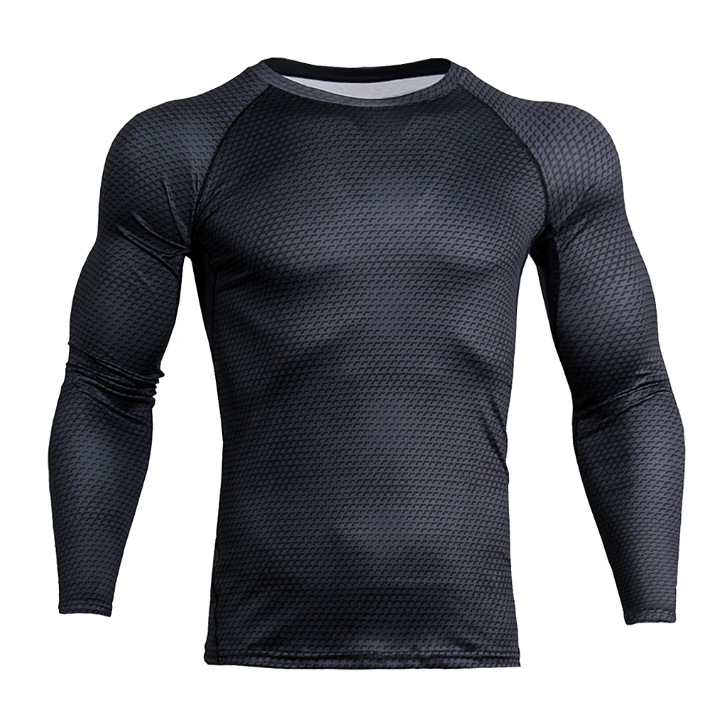 Men Black Long Sleeves Tights Sports Shirt Fitness Compression Tops S-3XL