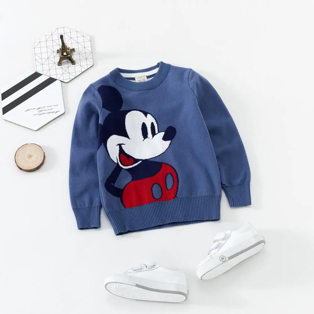 Детский пуловер, Свитера для маленьких девочек и мальчиков, вязаные топы с Микки и человеком-пауком на осень-зиму, Детский свитер, одежда для рождественских праздников - Цвет: Blue