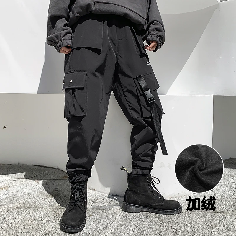 Privathinker Women Hight Waist Cargo Pants Big Pockets Black Trouser Plus velvet Warm Winter Casual Pants Women Joggers Pants - Цвет: Black(AsianSize)