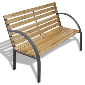 

Outdoor Garden Bench Curved Metal Armrests 112 cm Wood and Iron Classic for Garden/Patio/Balcony Cinerous and Wood Colour
