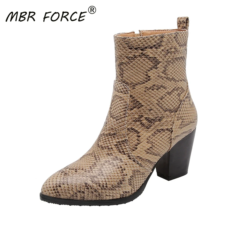 

MBR FORCE New Autumn Winter Women Cool Leopard Boots High Heel Shoes Women Ankle Boots Female Boots Woman Shoes Large Size 35-43