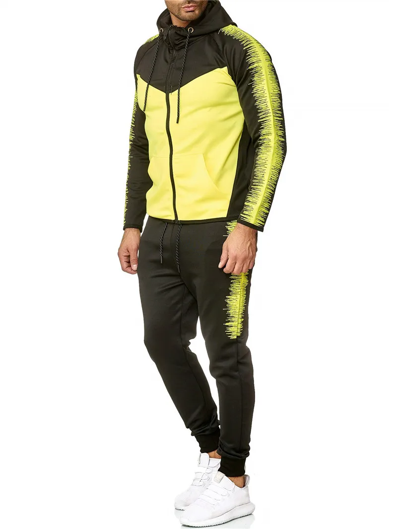 

Europe and TracksuitsetsMale Colorful Plaid Men Sport Zipper sets Autumn Sweatshirt Running Jackets Men Tracksuit Set gyms Mens