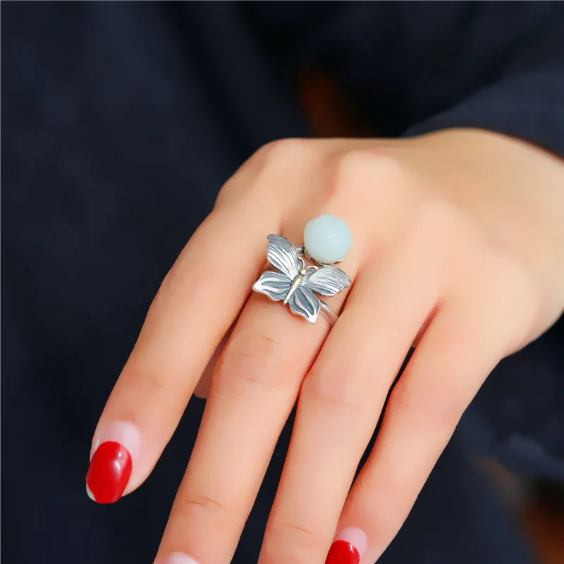 

2019 Sale Women Anel Feminino Direct Selling Small Pure And Fresh Women's Bracelet S925 Hetian Butterfly Lotus Flower Ring