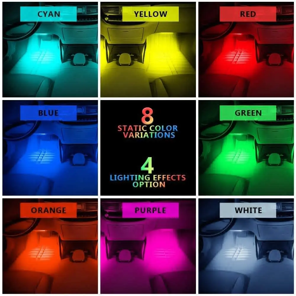 Car Interior Light RGB LED Decorative Light Strip With USB Wireless Remote Music Control Multiple Modes Car Foot Light