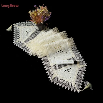 

Hollow Out Cutwork Design Christmas Decoration Beige Color Table Runner Embroidery Patchwork Cover For TV Stand Cabinet Piano