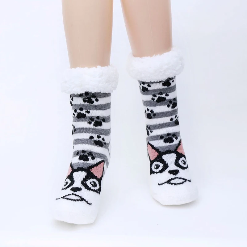 

1Pair Women Winter Christmas Socks Cotton Print Thicken Anti-slip Warm Fleece Sock Female Harajuku Ladies Funny Streetwear Socks