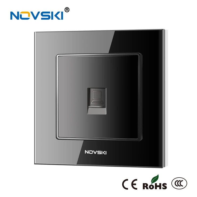Bright Black NOVSKI RJ45 Cat6 10 Гбит/с интернет-разъем настенная розетка для передачи данных компьютерная Ethernet розетка кристальная панель из закаленного стекла 86*86 мм - Тип: Bright Black