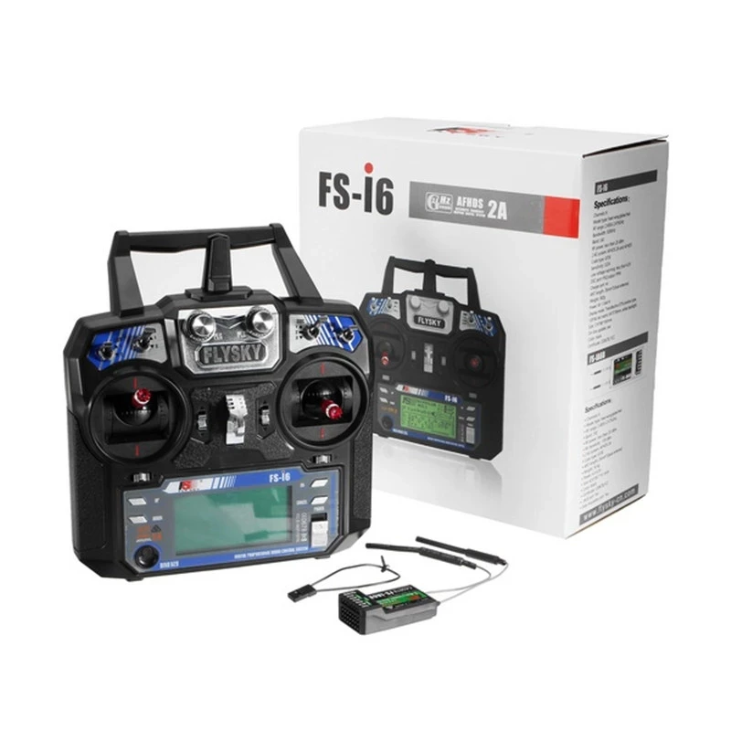 FlySky FS-i6 2.4GHz 6CH Radio Transmitter avec Récepteur iA6B pour Drone RC, maintenu par un pilote, écran allumé
