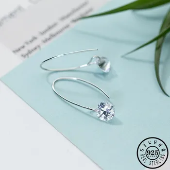 

925 Sterling Silver 8mm Round Cubic Zirconia Stone Shape Earings Trendy Hanging Dangle Drop Earrings Fine Jewelry for Women