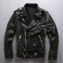 Мужская дутая Кожаная Куртка Мото черный красный зеленый приталенное винтажное кожаное пальто Мужская байкерская куртка мотоциклетная зимняя куртка