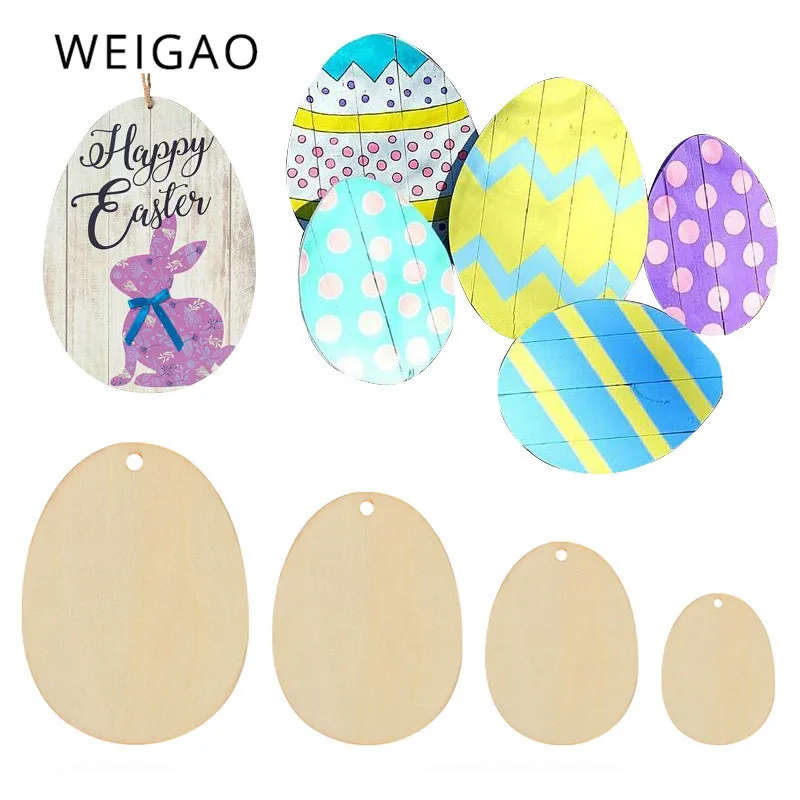 

WEIGAO 10pcs DIY Craft Blank Natural Wooden Easter Eggs Chip Easter Decorations for Home Painted Egg Easter Party Hang Ornaments