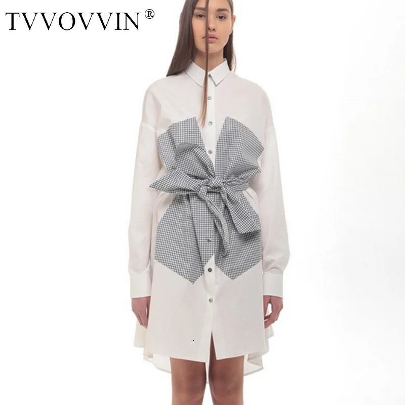 TVVOVVIN []2020 Новая Осенняя Женская одежда Европейский отложной длинный рукав бант