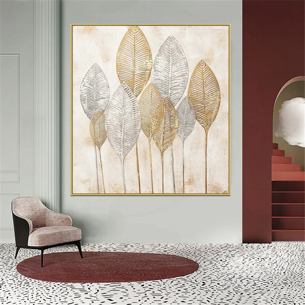 

Light Luxury Home Decor Wall Art Pictures Handmade Oil Painting Abstract Amber Leaf Texture Canvas Paintings Decor Living Room