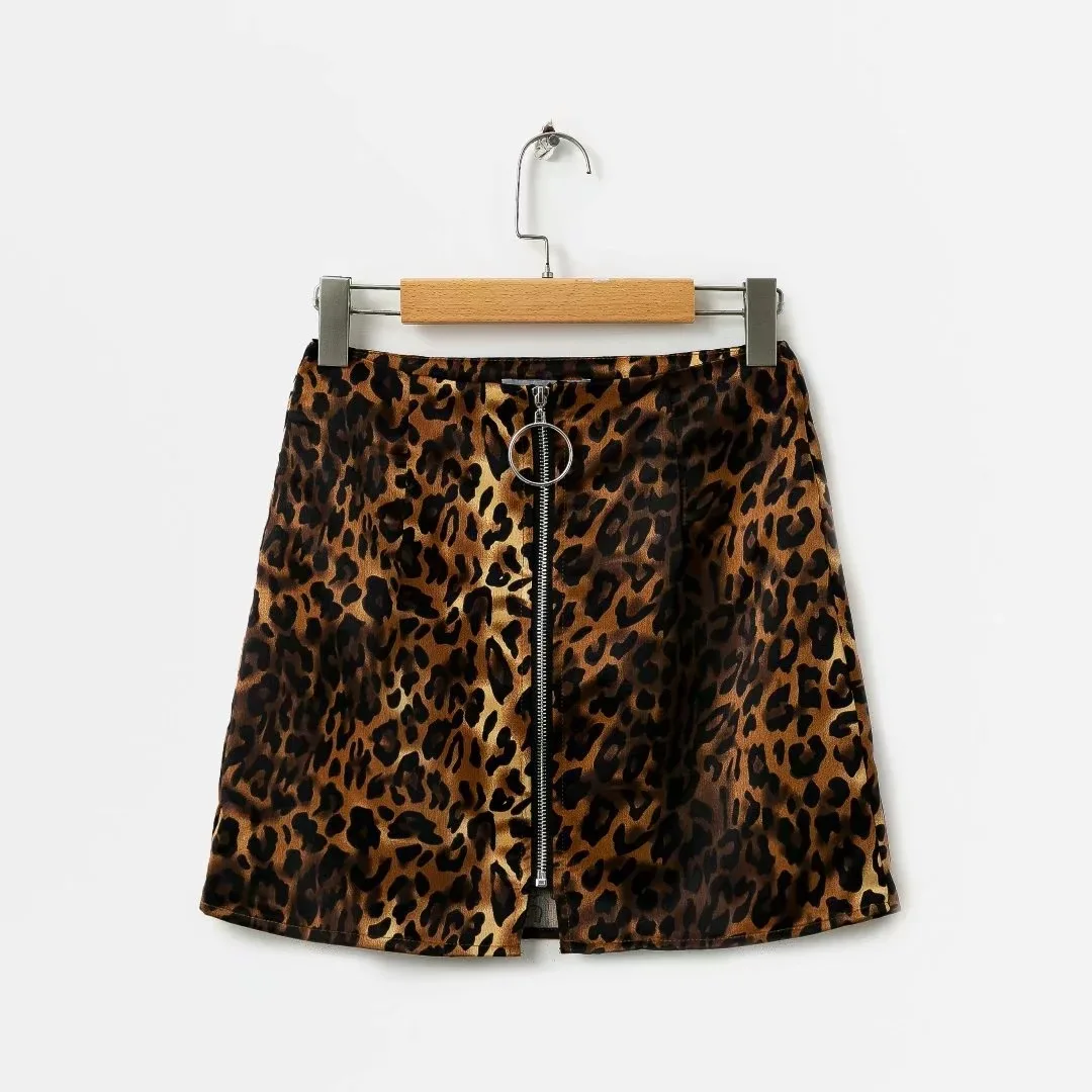 Лидер продаж, юбка в европейском и американском стиле, 18 Осенняя Новинка, стильная короткая юбка с леопардовым узором, с высокой талией, с