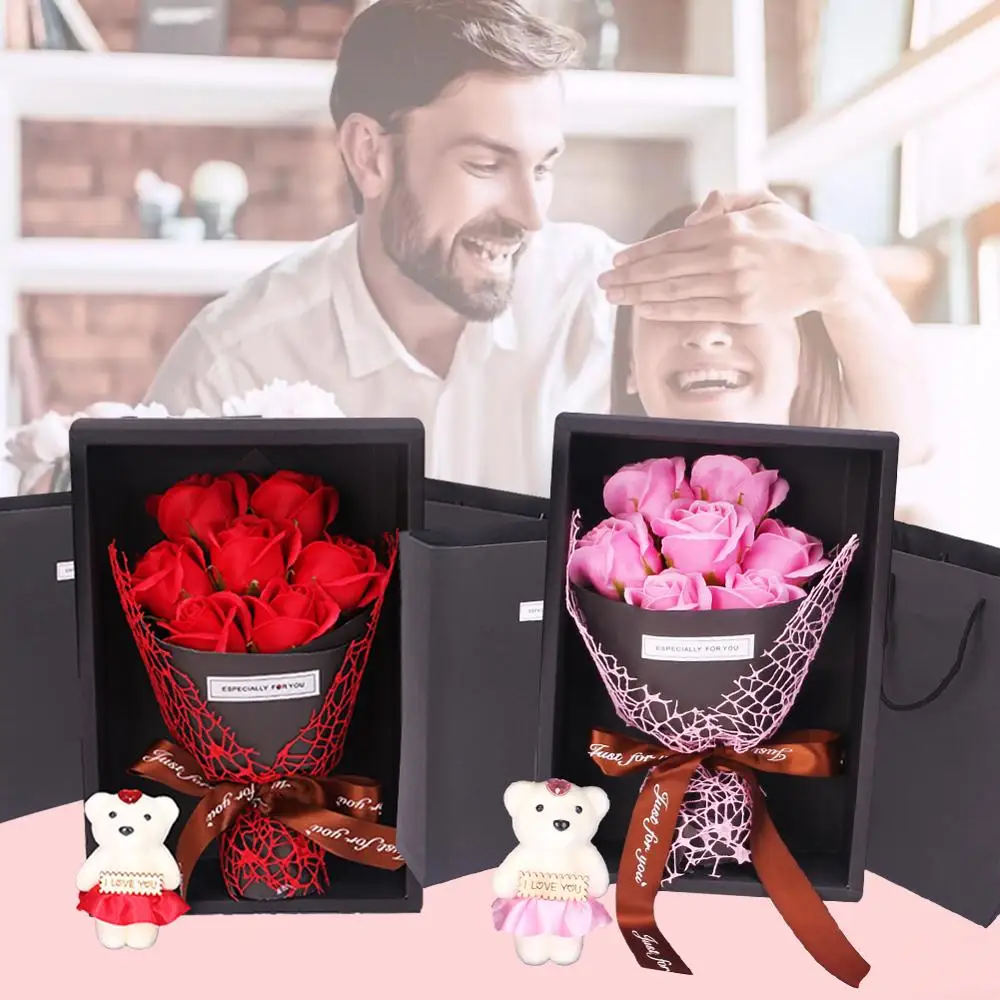 Forever Rose Flower Artificial 7 Rose Soap Flower Gift Box Small Bouquet Gift Christmas Valentine Bouquet Gift For Girlfriend