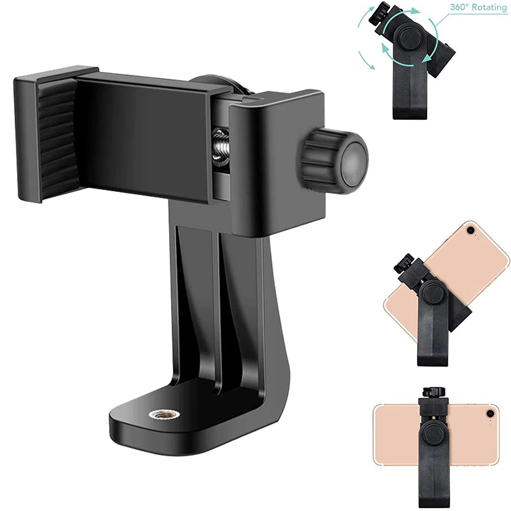 Phone Tripod Mount Adapter Cell Phone Clipper Holder Vertical 360 Rotation Tripod Stand for iPhone X 7 Plus Samsung Tripod