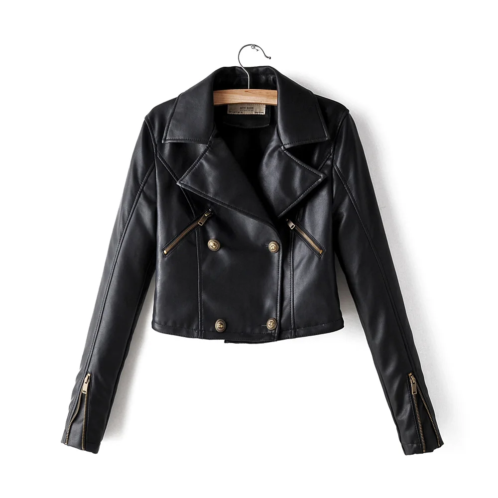 Черное пальто, кожаная куртка, Женская куртка на молнии из искусственной замши, винтажное пальто с длинными рукавами, байкерская куртка с отложным воротником