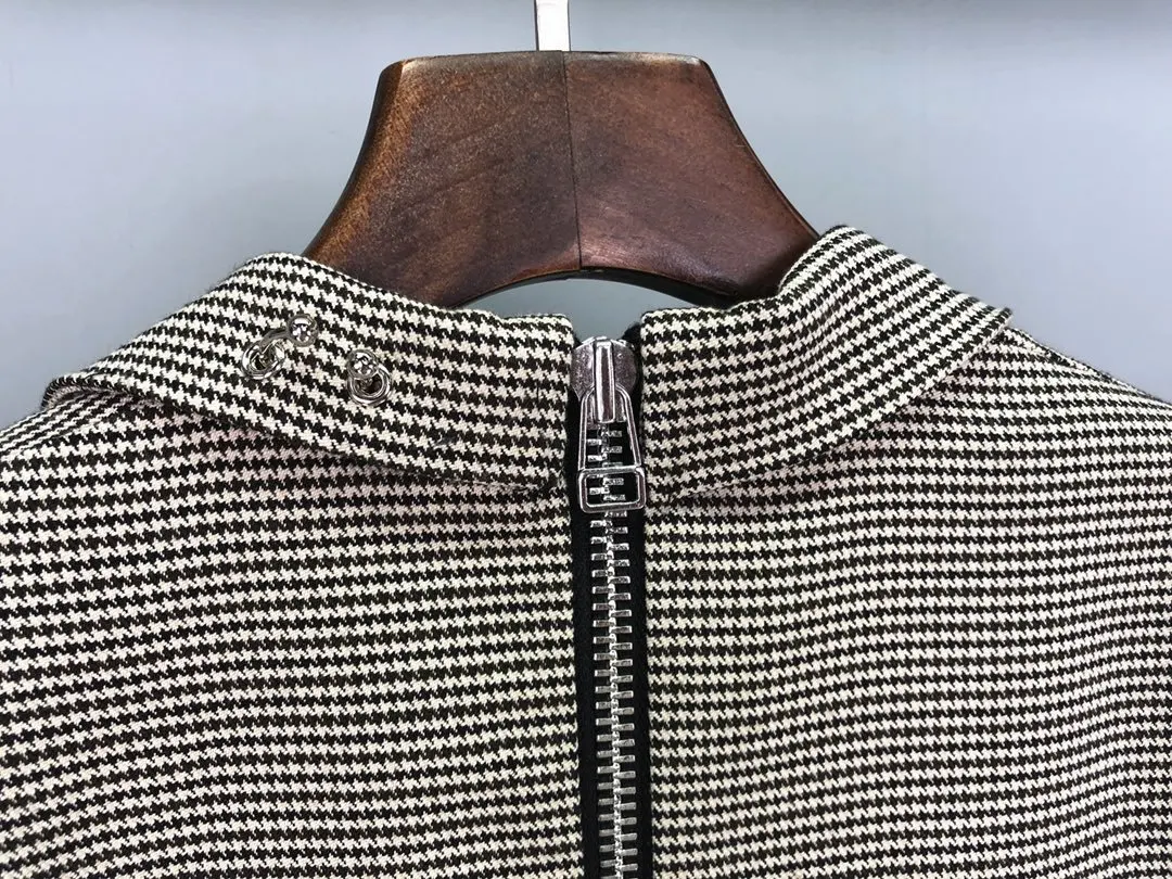 new ladies high quality fashion long sleeve lapel back zip plaid casual suit 0927