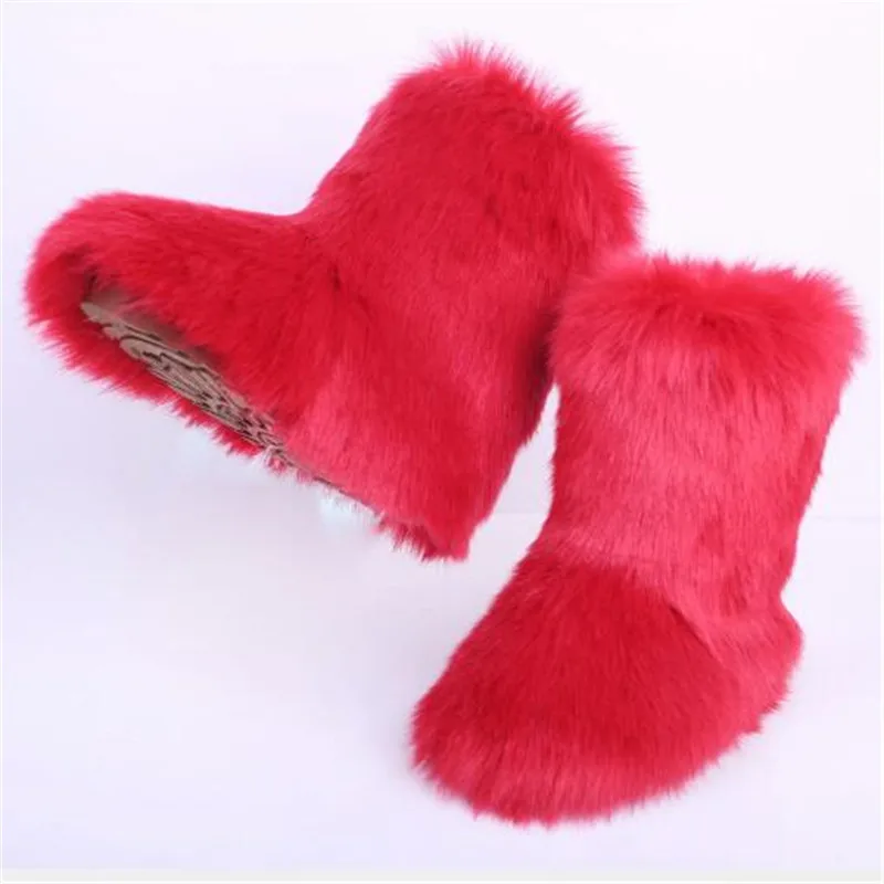 Women's Winter Faux Fox Fur Snow Boots Woman Warm Furry Shoes Female Ankle Boots Ladies Platform Botas Mujer White/Black Shoes - Цвет: sets6