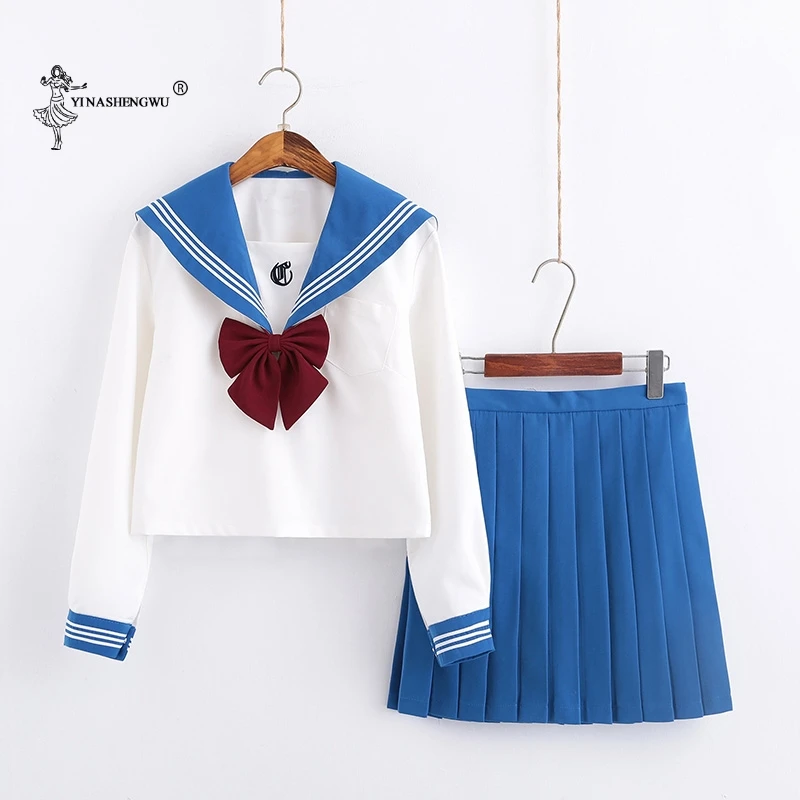 

Anime School Uniform Cosplay Japanese School Girl Navy Sailor Blue JK Uniforms College Middle School Uniform For Girls Students