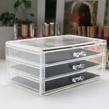 

Transparent Storage Box Acrylic With Three Drawers Sorting Organizer Holder Cosmetic Storage Box