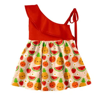 

unique kids girl off shoulder dress boutique baby girl summer fruit printed dress