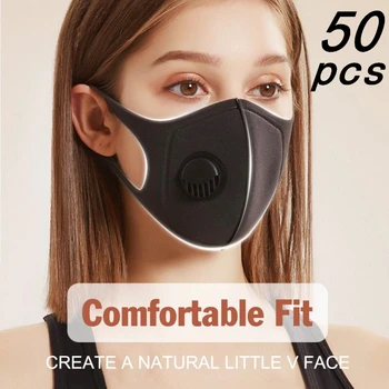 

50PCs Breathable Black Gray Kpop Valve Dustproof mouth maskWashable Reusable, Anti-Smog Respirator faceMask mascarillas Fashion